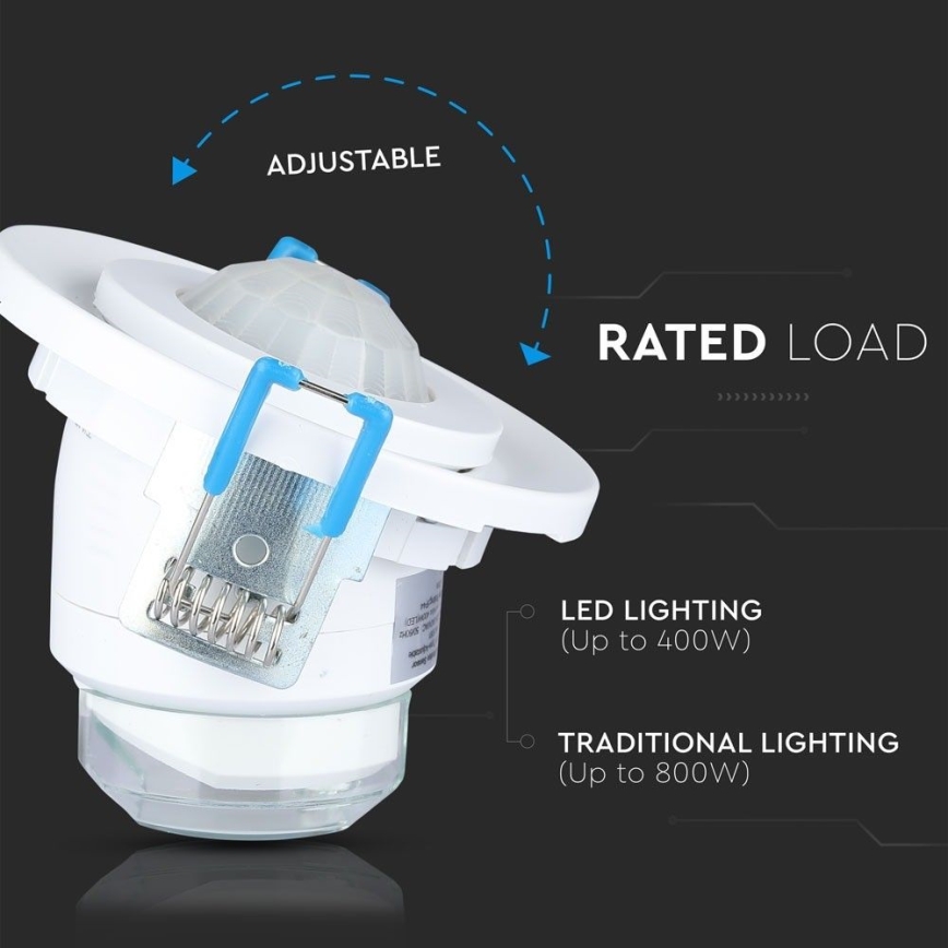 Recessed motion sensor PIR 360° 400W/230V white