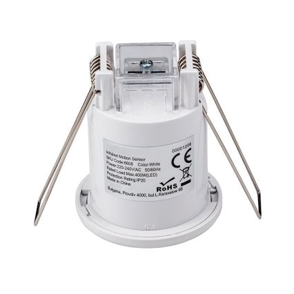 Recessed motion sensor PIR 360° 400W/230V white