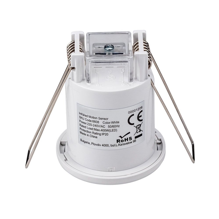 Recessed motion sensor PIR 360° 400W/230V white