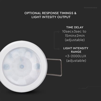 Recessed motion sensor PIR 360° 400W/230V white