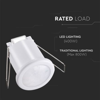Recessed motion sensor PIR 360° 400W/230V white
