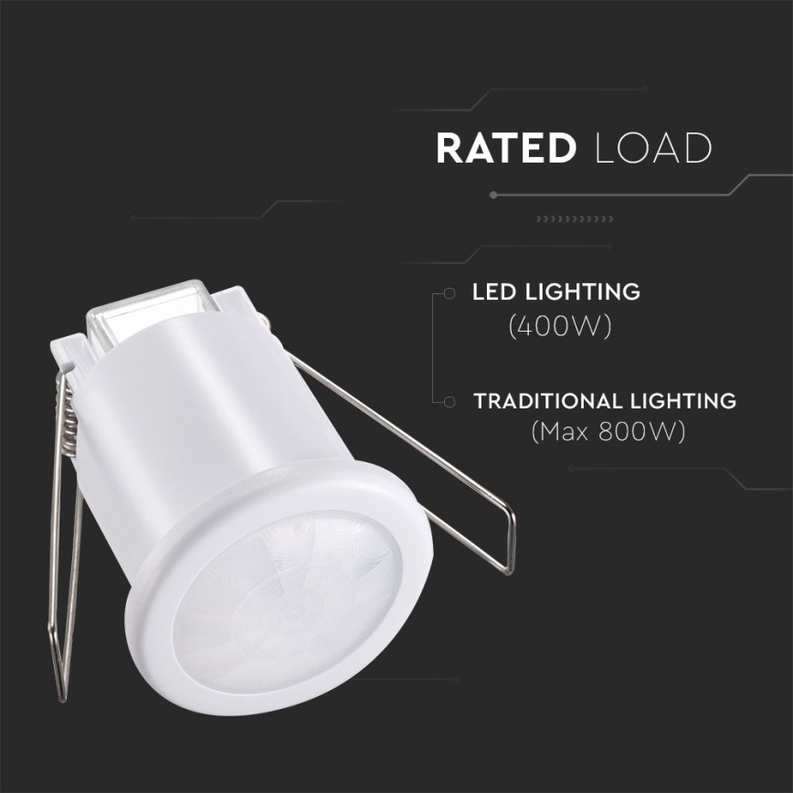 Recessed motion sensor PIR 360° 400W/230V white