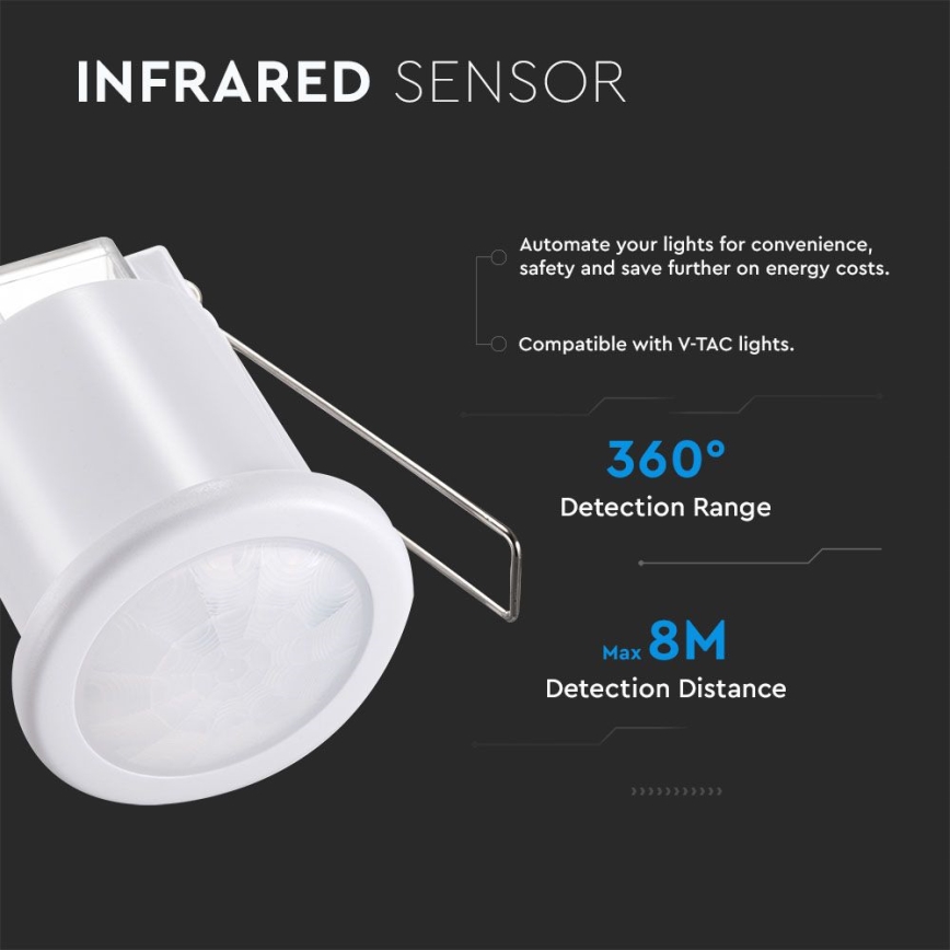 Recessed motion sensor PIR 360° 400W/230V white