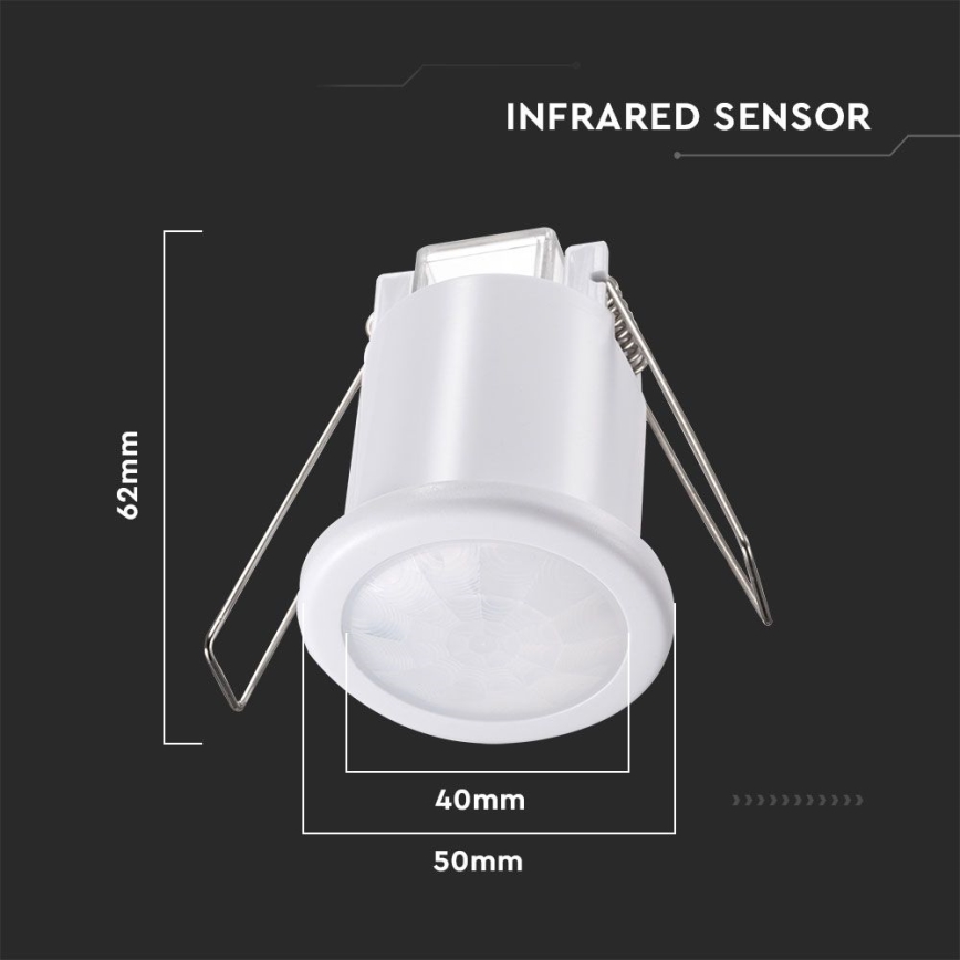 Recessed motion sensor PIR 360° 400W/230V white