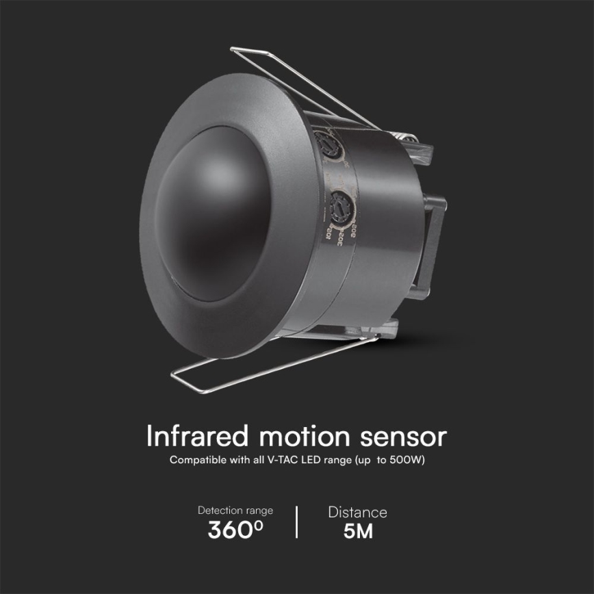 Recessed motion sensor PIR 360° 500W/230V black