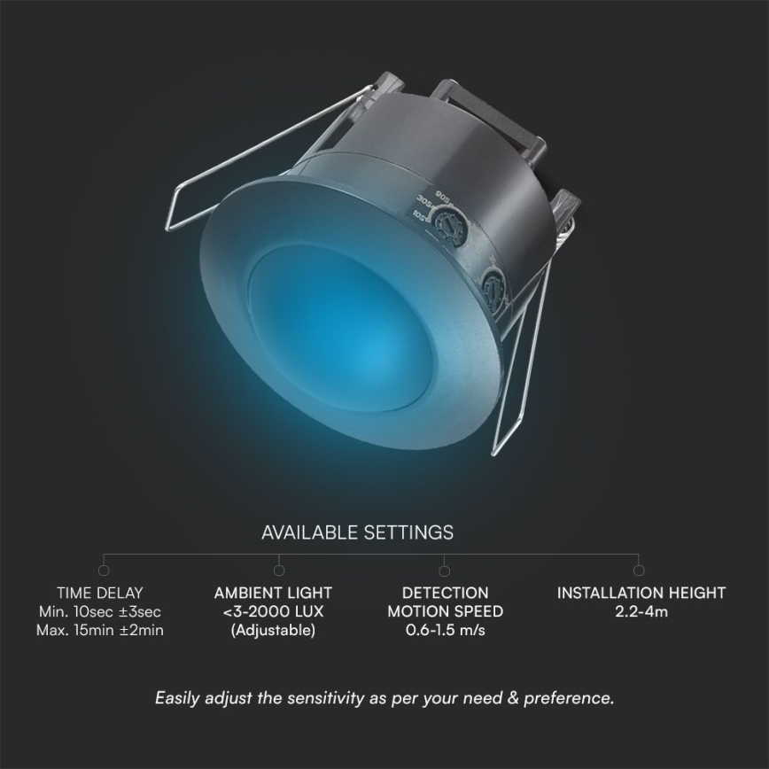 Recessed motion sensor PIR 360° 500W/230V black