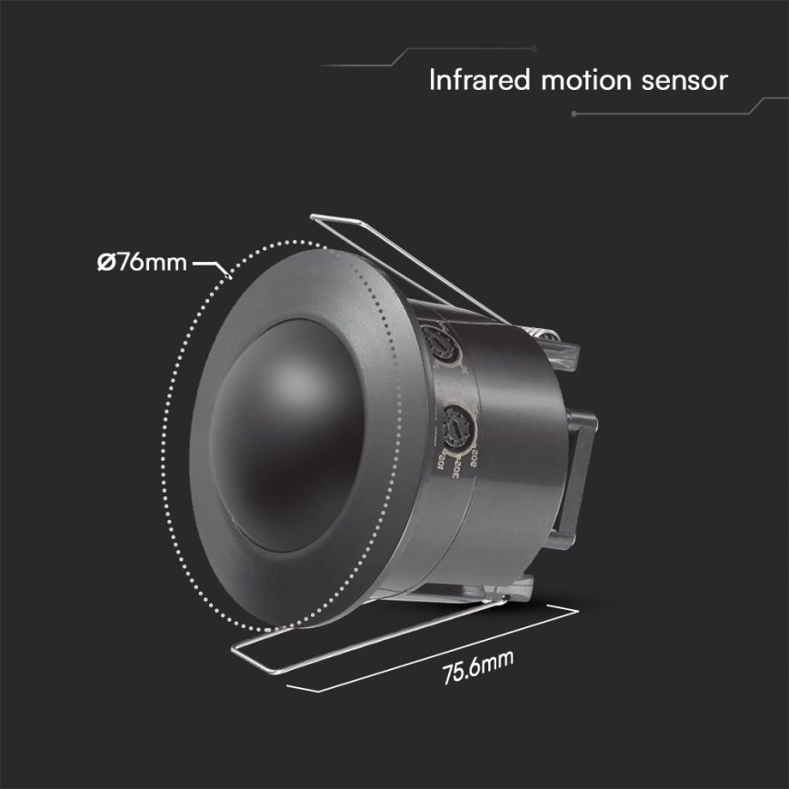 Recessed motion sensor PIR 360° 500W/230V black