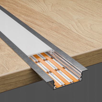 Recessed mounting profile for LED strips, 1 m, silver/white