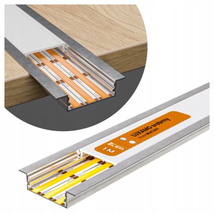 Recessed mounting profile for LED strips, 1 m, silver/white