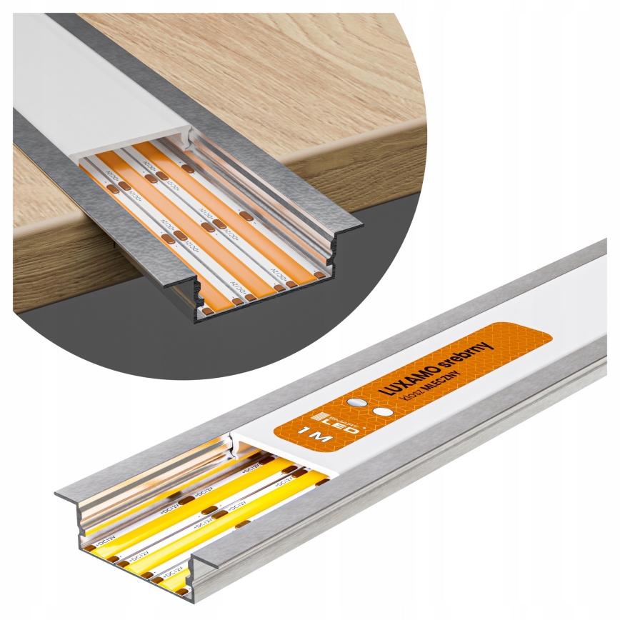 Recessed mounting profile for LED strips, 1 m, silver/white
