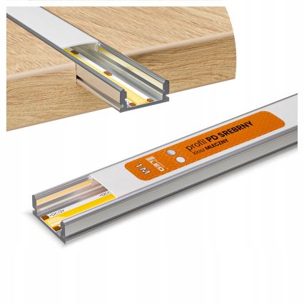 Recessed profile for LED strips, 1 m, silver/white