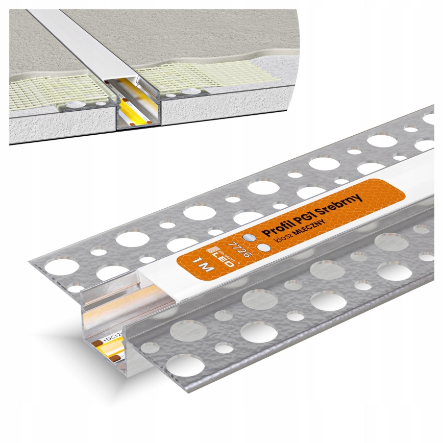 Recessed profile for LED strips 1 m silver/white