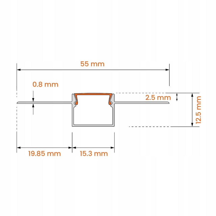 Recessed profile for LED strips 1 m silver/white