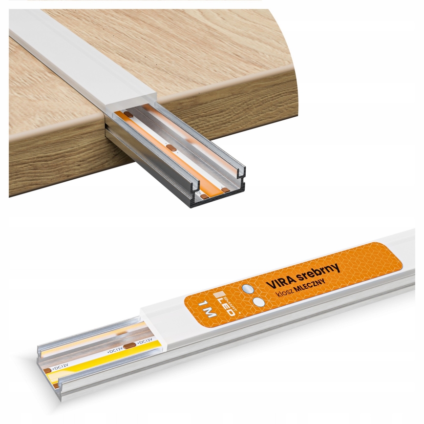 Recessed profile for LED strips, 1 m, silver/white