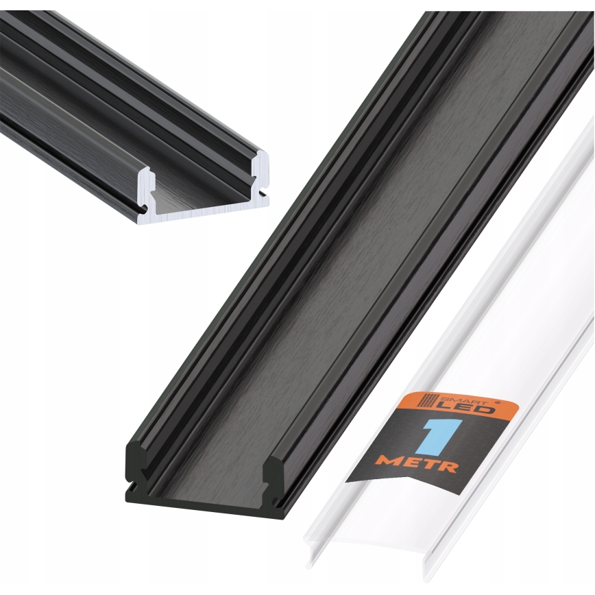 Recessed profile for LED strips — 1 m, black/clear