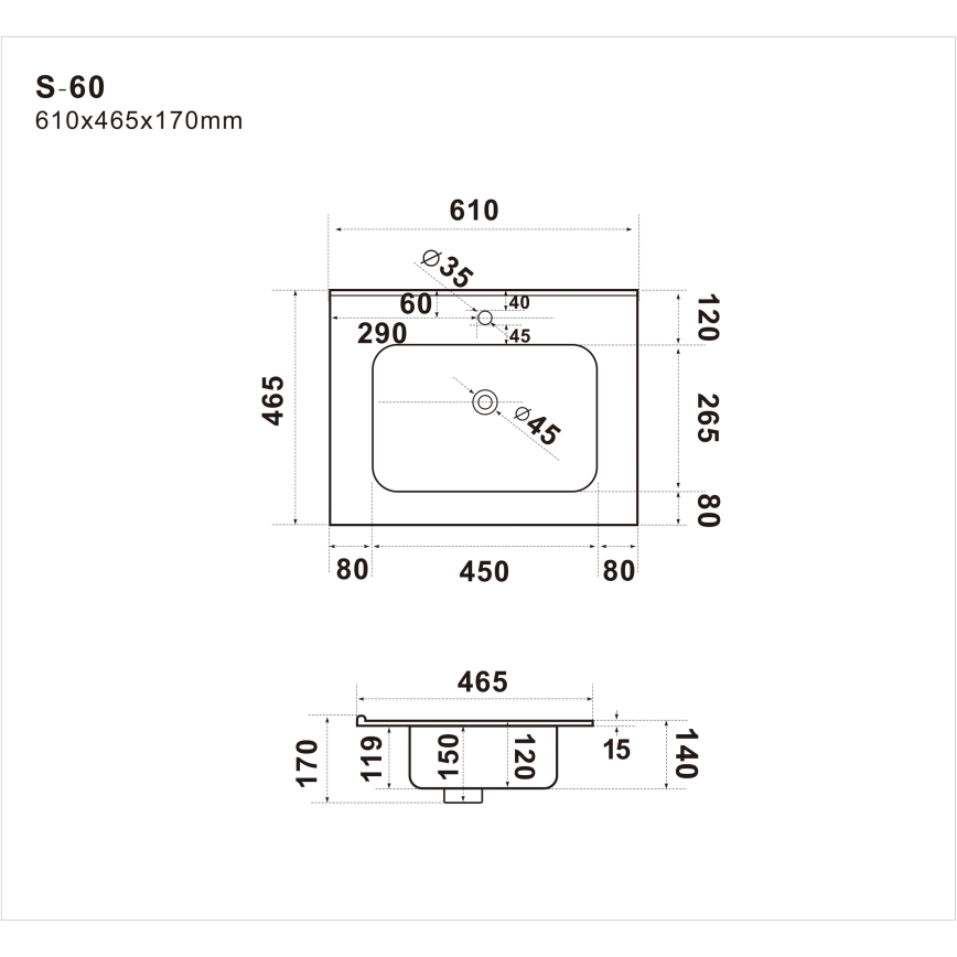 Recessed washbasin LILLESNAD 61x46 cm ceramic/white