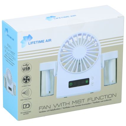 Rechargeable desktop fan with misting effect, 3.7 V, 1200 mAh