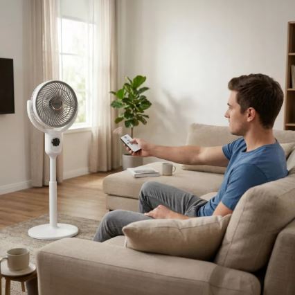 LED Rechargeable Pedestal Fan with LED Lighting LED/4.8W/5V USB 7200 mAh White + Remote Control