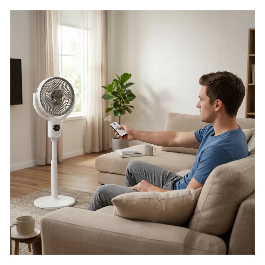LED Rechargeable Pedestal Fan with LED Lighting LED/4.8W/5V USB 7200 mAh White + Remote Control