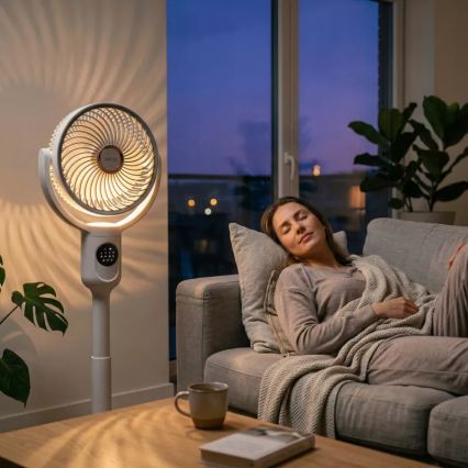LED Rechargeable Pedestal Fan with LED Lighting LED/4.8W/5V USB 7200 mAh White + Remote Control