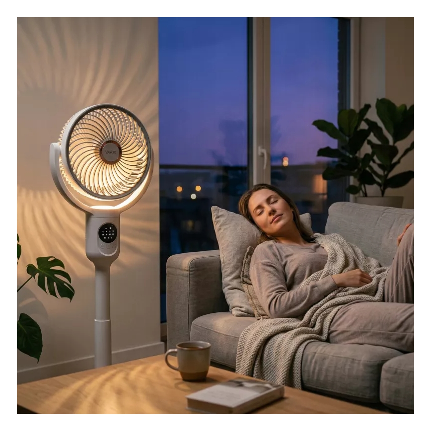 LED Rechargeable Pedestal Fan with LED Lighting LED/4.8W/5V USB 7200 mAh White + Remote Control