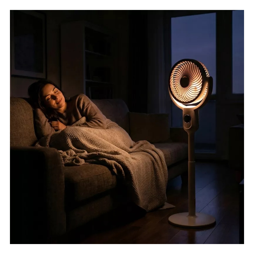 LED Rechargeable Pedestal Fan with LED Lighting LED/4.8W/5V USB 7200 mAh White + Remote Control