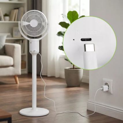 LED Rechargeable Pedestal Fan with LED Lighting LED/4.8W/5V USB 7200 mAh White + Remote Control