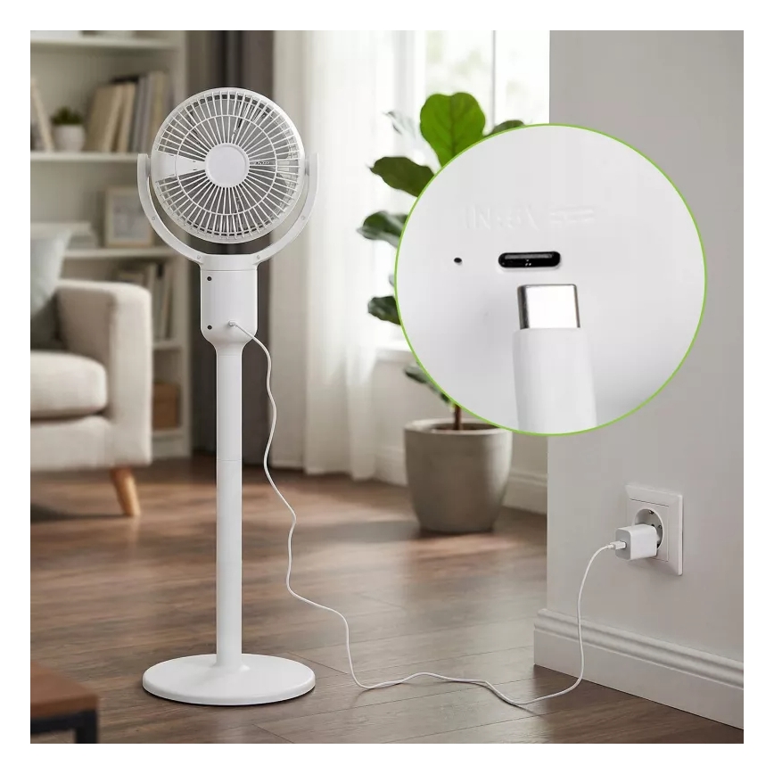 LED Rechargeable Pedestal Fan with LED Lighting LED/4.8W/5V USB 7200 mAh White + Remote Control