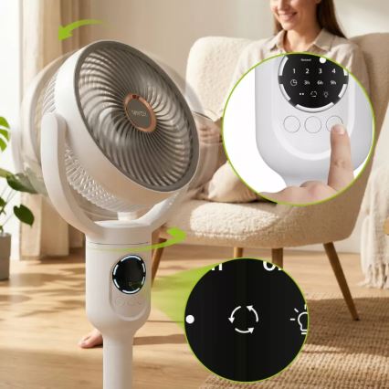 LED Rechargeable Pedestal Fan with LED Lighting LED/4.8W/5V USB 7200 mAh White + Remote Control