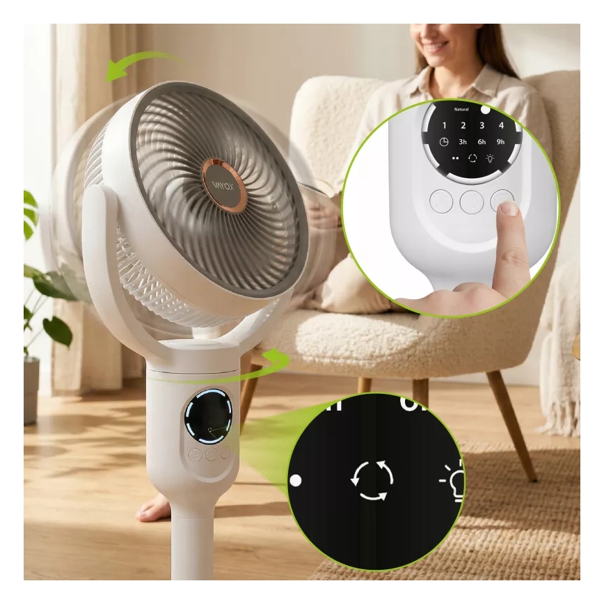 LED Rechargeable Pedestal Fan with LED Lighting LED/4.8W/5V USB 7200 mAh White + Remote Control
