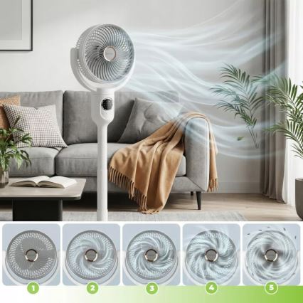 LED Rechargeable Pedestal Fan with LED Lighting LED/4.8W/5V USB 7200 mAh White + Remote Control