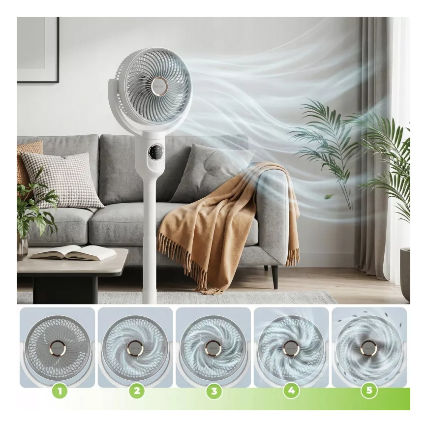 LED Rechargeable Pedestal Fan with LED Lighting LED/4.8W/5V USB 7200 mAh White + Remote Control