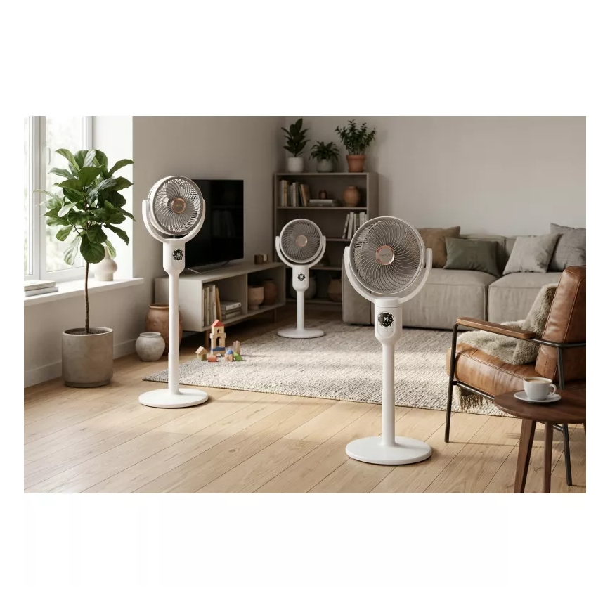 LED Rechargeable Pedestal Fan with LED Lighting LED/4.8W/5V USB 7200 mAh White + Remote Control