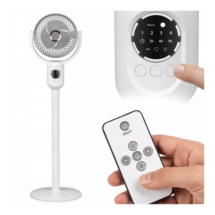 LED Rechargeable Pedestal Fan with LED Lighting LED/4.8W/5V USB 7200 mAh White + Remote Control