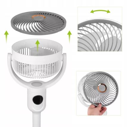 LED Rechargeable Pedestal Fan with LED Lighting LED/4.8W/5V USB 7200 mAh White + Remote Control