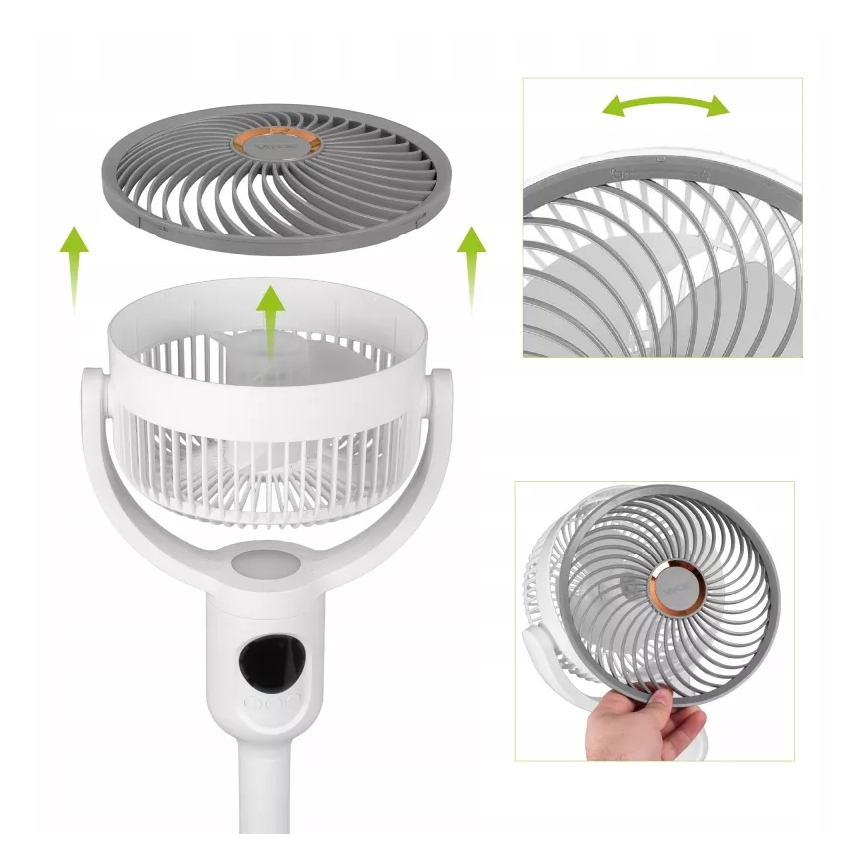 LED Rechargeable Pedestal Fan with LED Lighting LED/4.8W/5V USB 7200 mAh White + Remote Control
