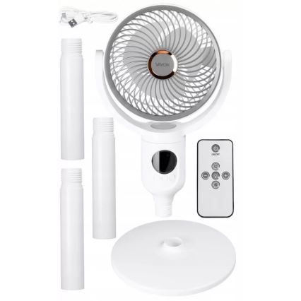 LED Rechargeable Pedestal Fan with LED Lighting LED/4.8W/5V USB 7200 mAh White + Remote Control