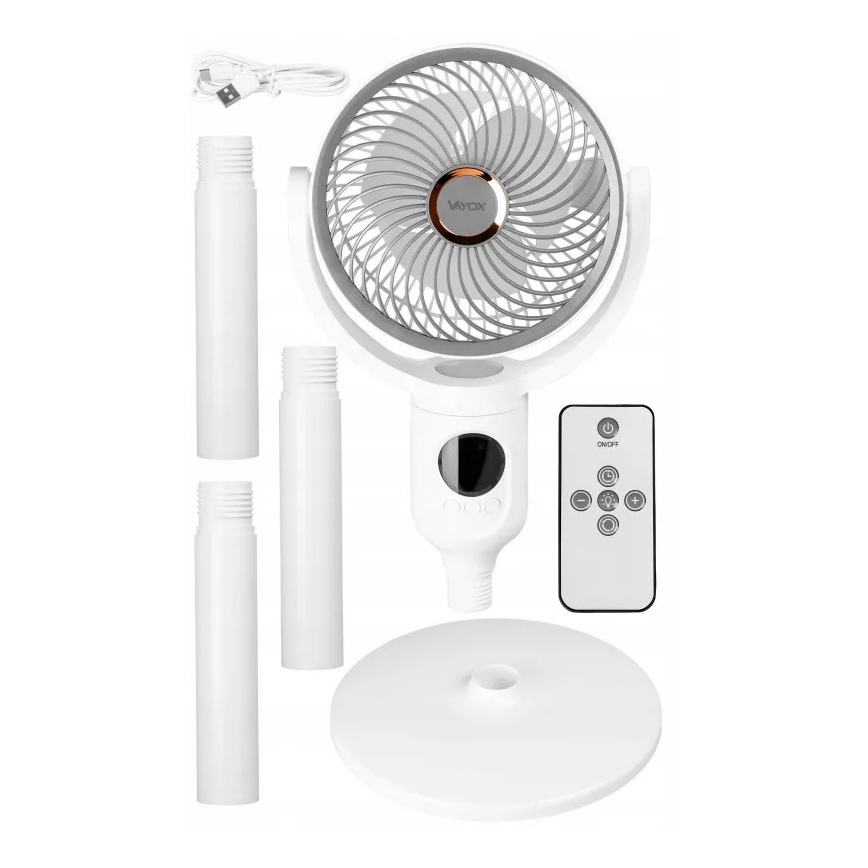 LED Rechargeable Pedestal Fan with LED Lighting LED/4.8W/5V USB 7200 mAh White + Remote Control