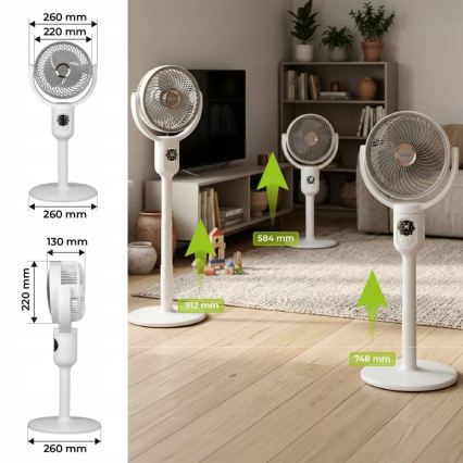 LED Rechargeable Pedestal Fan with LED Lighting LED/4.8W/5V USB 7200 mAh White + Remote Control