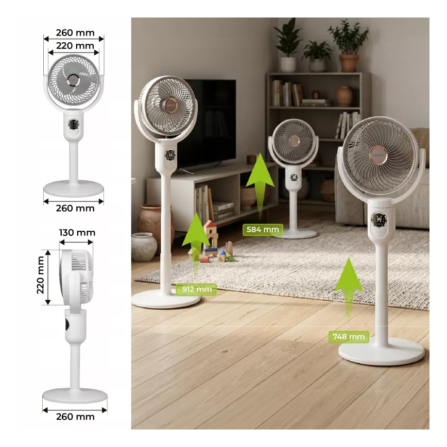 LED Rechargeable Pedestal Fan with LED Lighting LED/4.8W/5V USB 7200 mAh White + Remote Control