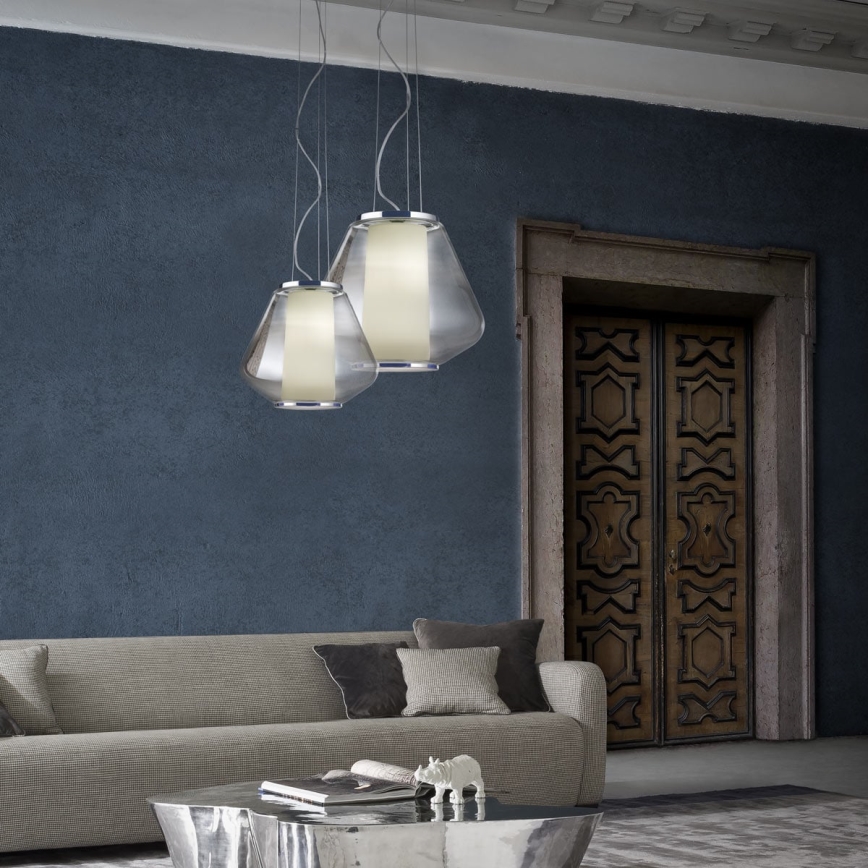 Redo 01-1139 - FUSION cable-suspended pendant lamp 1xE27/42W/230V, Ø 30 cm, polished chrome/smoked glass