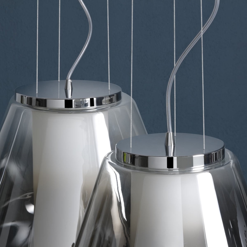 Redo 01-1139 - FUSION cable-suspended pendant lamp 1xE27/42W/230V, Ø 30 cm, polished chrome/smoked glass
