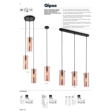 Redo 01-1257 - QIPAO Cable-Suspended Chandelier 3xE27/42W/230V