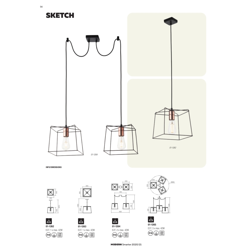 Redo 01-1265 - Chandelier on a string SKETCH 3xE27/42W/230V spider