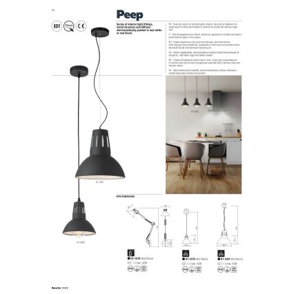Redo 01-1279 - Cable pendant light PEEP 1xE27/42W/230V Ø 16.5 cm black