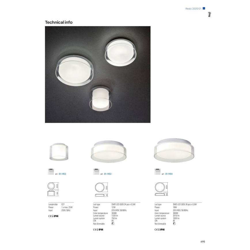 Redo 01-1453 - LED Bathroom ceiling light NAJI LED/12W/230V d. 30 cm IP44