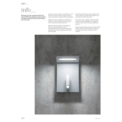 Redo 01-1500 - LED Wall spotlight AGOS LED/6W/230V + LED/3,2W USB black