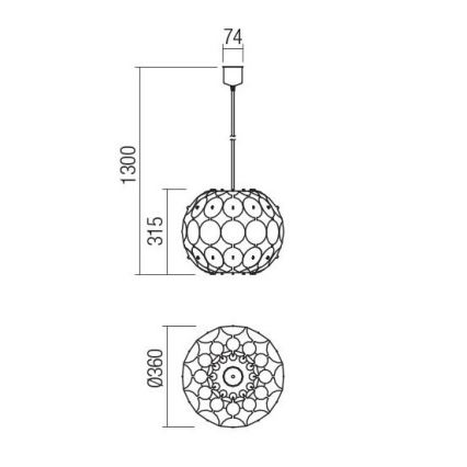 Redo 01-1508 - Chandelier on a string ODEON 1xE27/42W/230V d. 36 cm gold