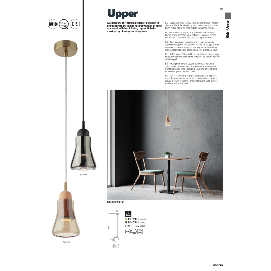 Redo 01-1518 - Chandelier on a string UPPER 1xGU10/28W/230V brass/beige