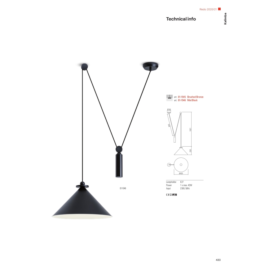 Redo 01-1546 - Chandelier on a string KALIMBA 1xE27/42W/230V d. 42 cm spider black